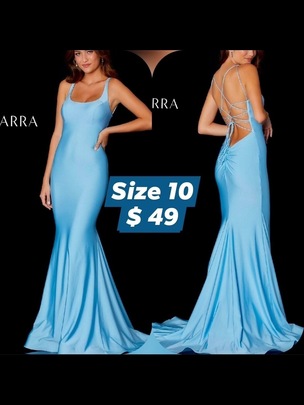 Backless Lace-Up Satin Evening Gown in Light Blue